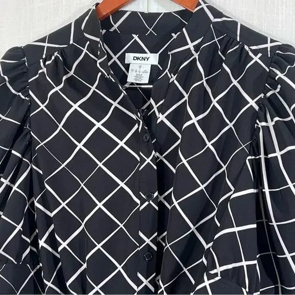 DKNY NWT Button Front Puff Sleeve Belted Midi Dress Size 8 - Picture 8 of 16